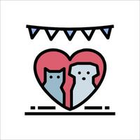 A dog and cat are in a heart shape with bunting vector