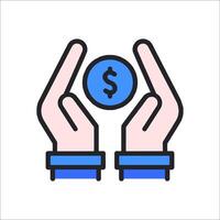 Hands holding dollar coin icon vector