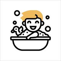A boy taking a bath with bubbles and soap vector
