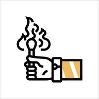 A hand holding a torch with a flame in it vector