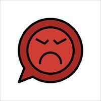 A red speech bubble with an angry face vector