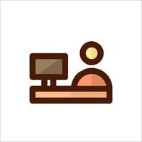 A person sitting at a desk with a computer vector