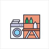 A laundry room with a washing machine and a table vector