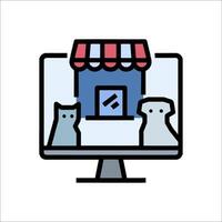 A computer screen with a cat and dog in front of it vector
