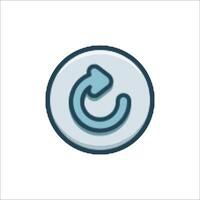 A blue and white circular icon with a arrow vector