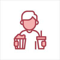 A man with a drink and popcorn icon vector