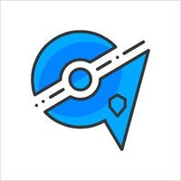 A blue and black logo with a map and a pin vector