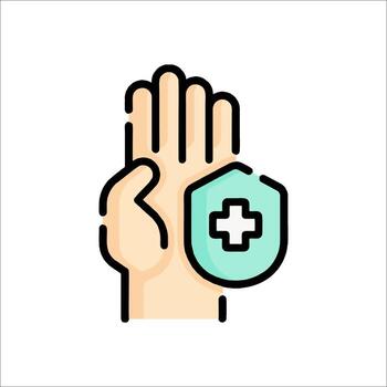 Hand with a shield and a cross on it vector