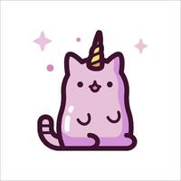 A purple cat with a unicorn horn on its head vector