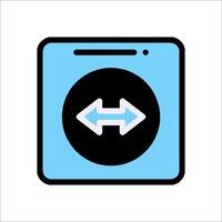 A blue and black icon with an arrow pointing to the left vector