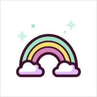Rainbow icon with clouds and stars vector