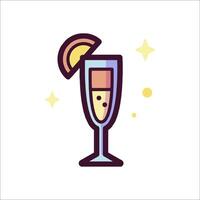 A glass of champagne with a slice of lemon vector