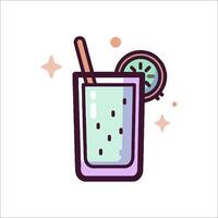 A drink with a slice of lime and a straw vector