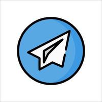 A blue and white icon with a paper airplane vector