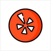 A red and orange slice of pizza icon vector