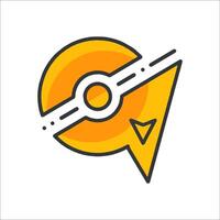 A yellow and orange icon with a map and arrow vector
