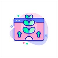 A plant growing on a computer screen with an arrow pointing up vector