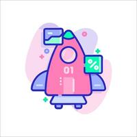 A pink rocket ship with a clock on it vector