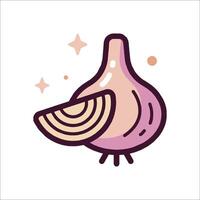 An onion with a slice of onion on it vector