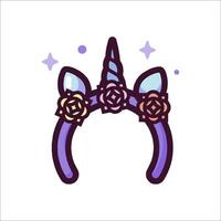 A purple unicorn headband with roses on it vector