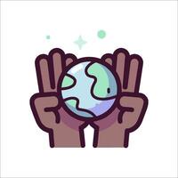 Hands holding up a globe with stars on it vector
