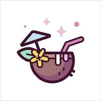 Coconut drink icon with a straw and flower vector