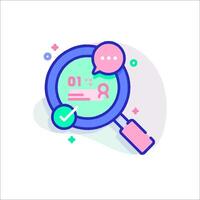 Magnifying icon with a check mark and a button vector