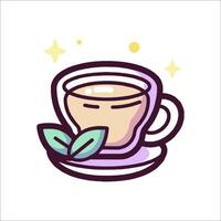 A cup of tea with a leaf on it vector