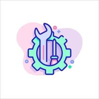 A wrench and gearwheel icon with a circle around it vector