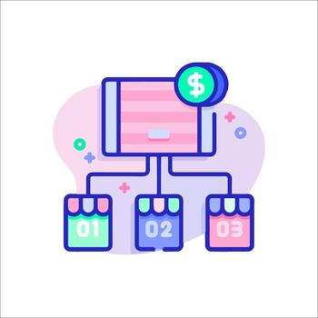 A colorful illustration of a computer with a dollar sign vector