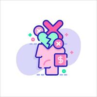 A cartoon head with money and other symbols on it vector