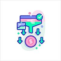 A flat line icon of a money bag and a dollar sign vector