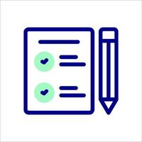A pencil and paper icon with a check mark vector