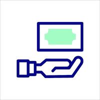 A hand holding a check and a green square vector