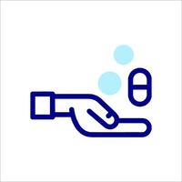 A hand holding a pill and a hand washing it vector