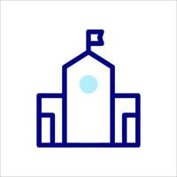 A blue line icon of a building with a flag on it vector