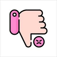 A pink thumb up and down icon with a frowny face vector