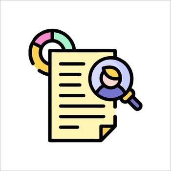 A document with a magnifying glass and a person vector