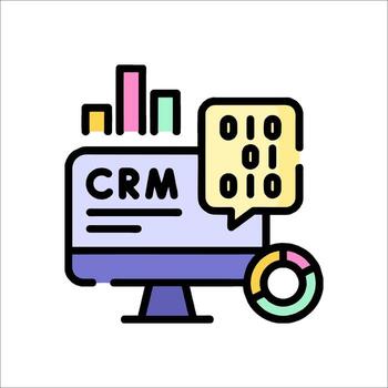 crm icono con un computadora monitor y un bar grafico vector