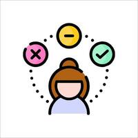 A woman with a check mark and a cross icon vector