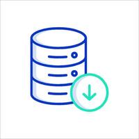 A blue and green icon of a server with a green arrow pointing down vector