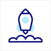 A blue rocket is flying through the clouds vector