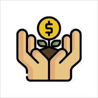 Hands holding a dollar coin and a plant vector