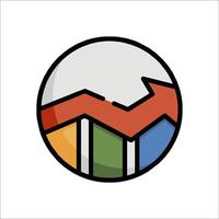 A colorful graphic of a bar chart with an arrow pointing up vector