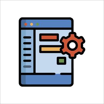 un computadora pantalla con un engranaje y un rueda dentada vector