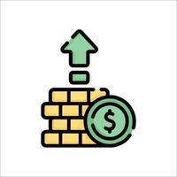A stack of money and an arrow pointing up vector
