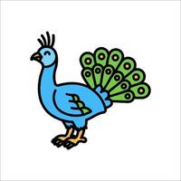 A cartoon peacock with green and blue feathers vector