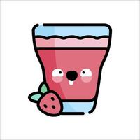 A cartoon strawberry drink with a face and a strawberry vector