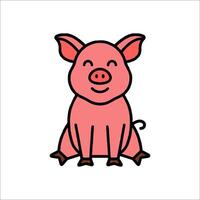 A cartoon pig sitting on the ground vector