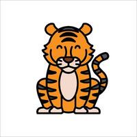 A cartoon tiger sitting down on the ground vector